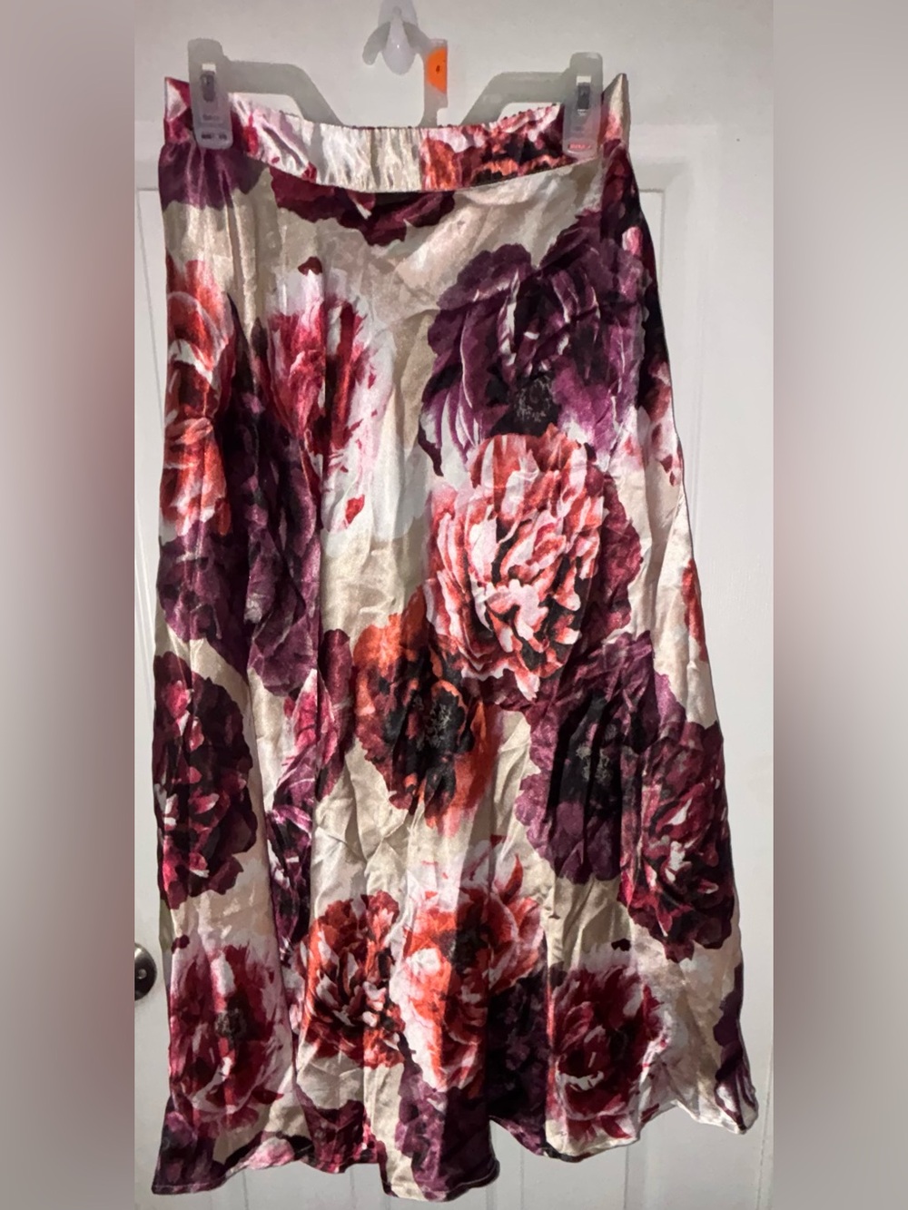 Floral Maxi Skirt in Ivory with Burgundy & Pink Blooms